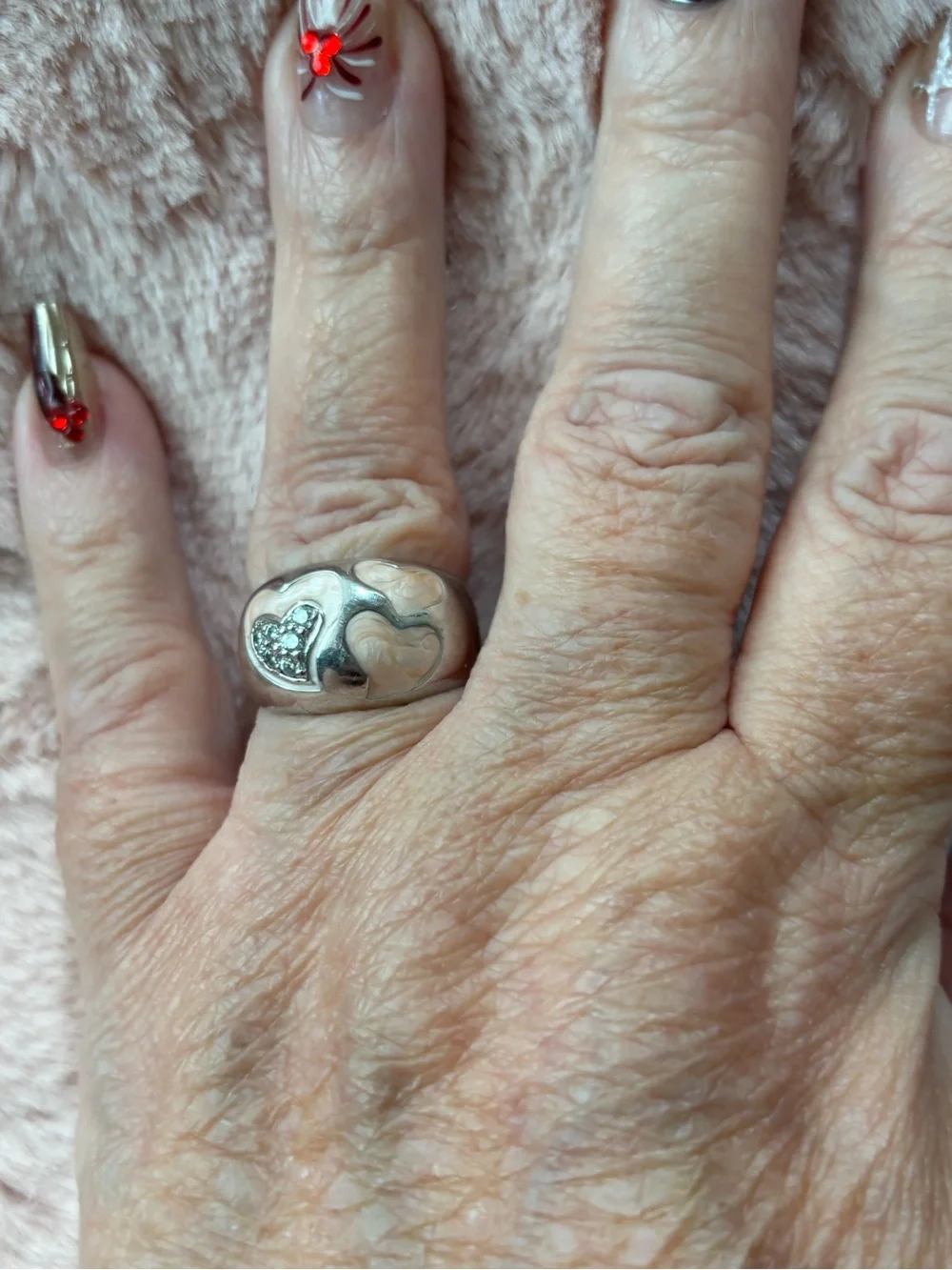 Sterling Silver Heart enamal  Ring in Silver and Rose